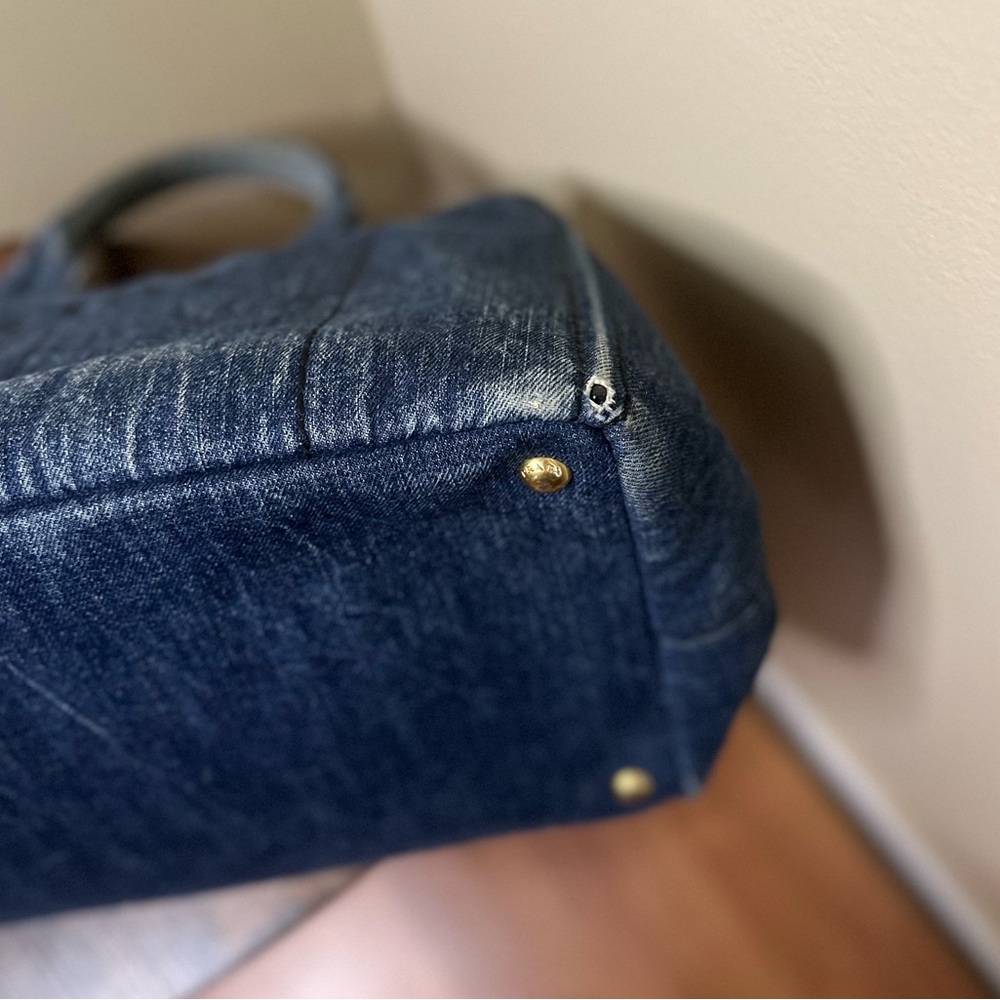 SOLD!!! 🔥 PRADA Canapa Canvas Denim Hand Bag Blue - Picture 11 of 12